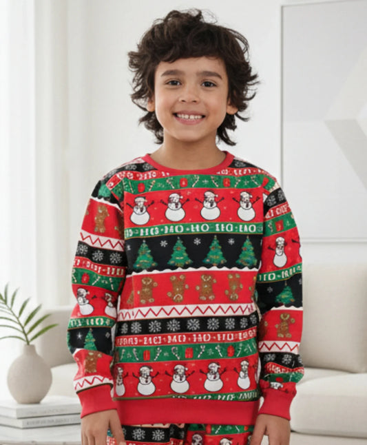 CHRISTMAS PRINT BOYS FLEECE SWEATSHIRT - RED