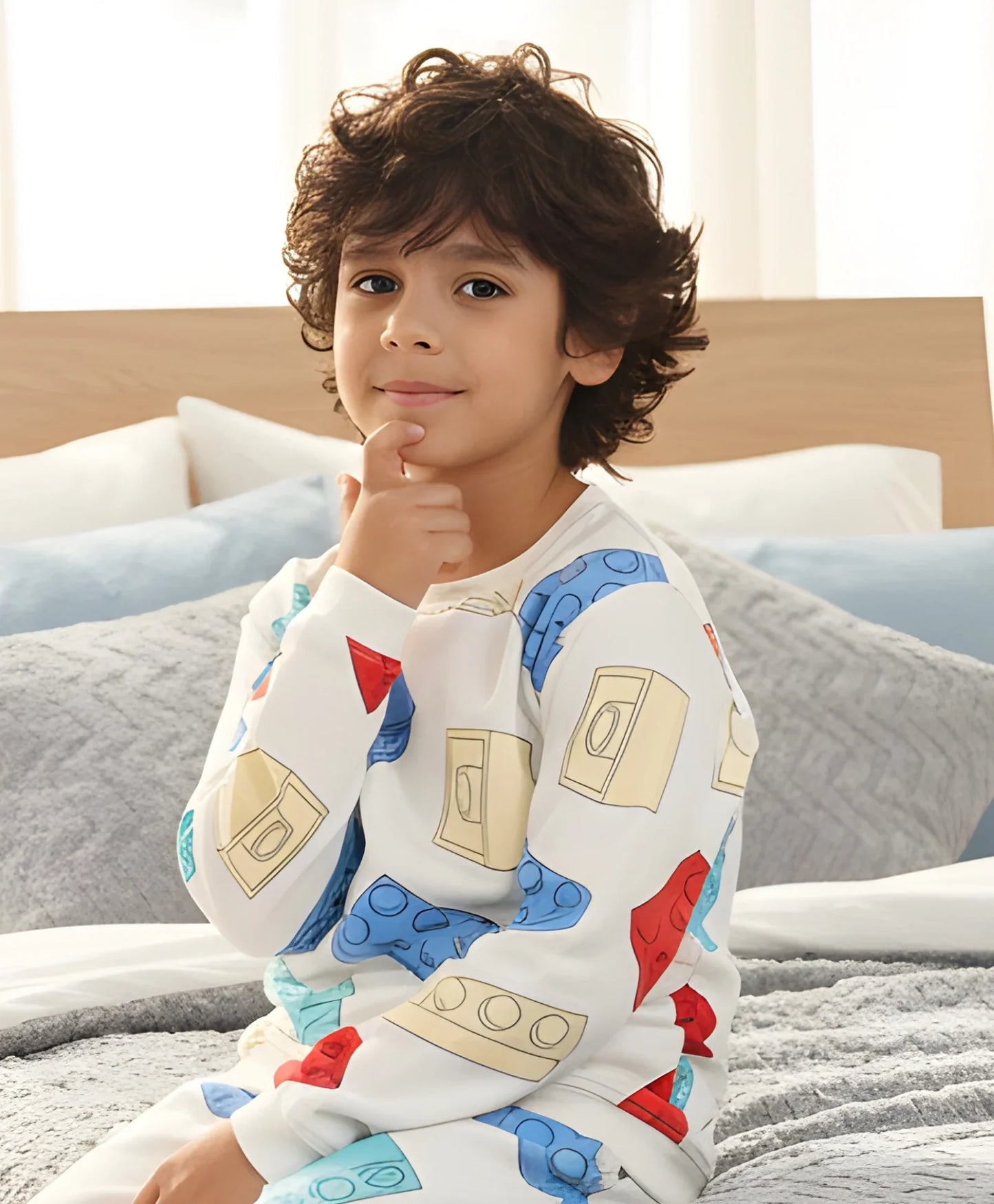 BLOCK BUILDER FLEECE BOYS SWEATSHIRT - OFF WHITE