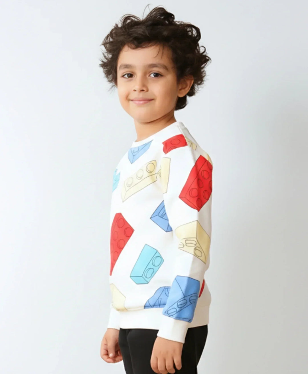 BLOCK BUILDER FLEECE BOYS SWEATSHIRT - OFF WHITE - Anthrilo 