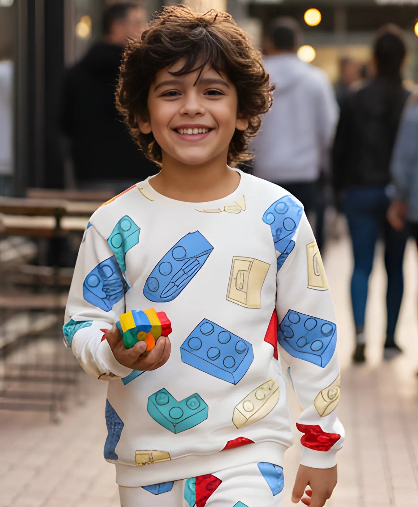 BLOCK BUILDER FLEECE BOYS SWEATSHIRT - OFF WHITE