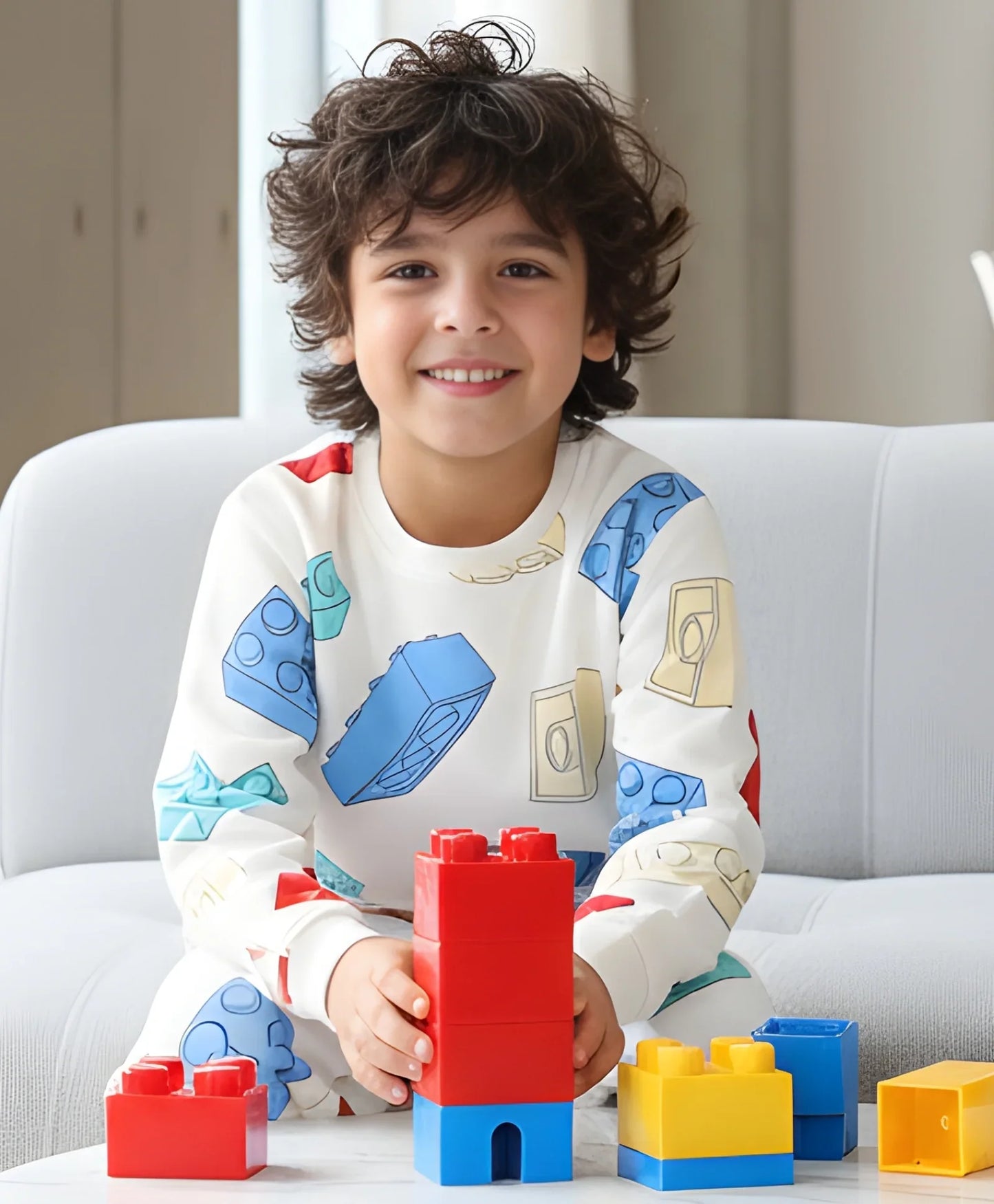 BLOCK BUILDER FLEECE BOYS SWEATSHIRT - OFF WHITE
