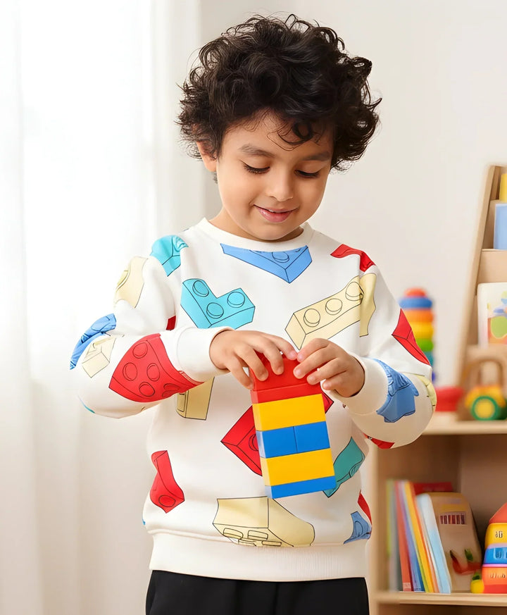 BLOCK BUILDER FLEECE BOYS SWEATSHIRT - OFF WHITE - Anthrilo 