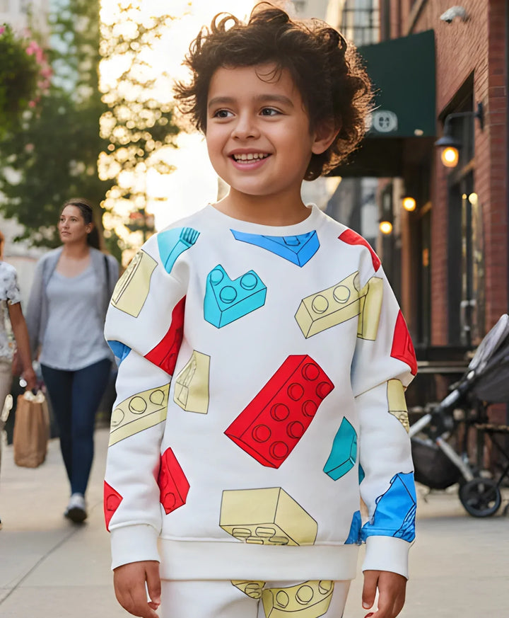 BLOCK BUILDER FLEECE BOYS SWEATSHIRT - OFF WHITE - Anthrilo 