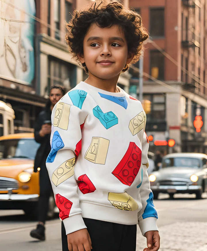 BLOCK BUILDER FLEECE BOYS SWEATSHIRT - OFF WHITE - Anthrilo 