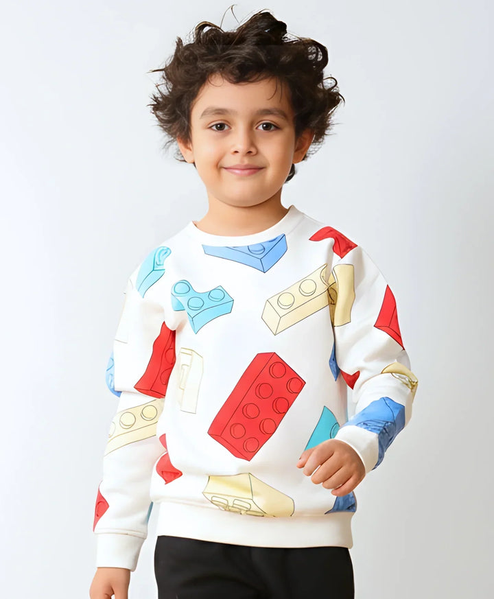 BLOCK BUILDER FLEECE BOYS SWEATSHIRT - OFF WHITE - Anthrilo 