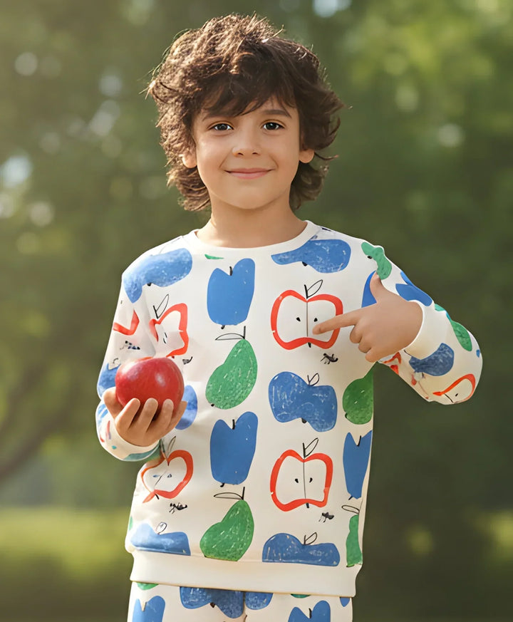 APPLE PEAR BOYS FLEECE SWEATSHIRT - WHITE - Anthrilo 