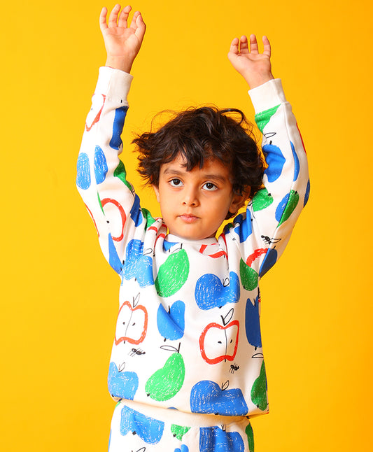 APPLE PEAR BOYS FLEECE SWEATSHIRT - WHITE