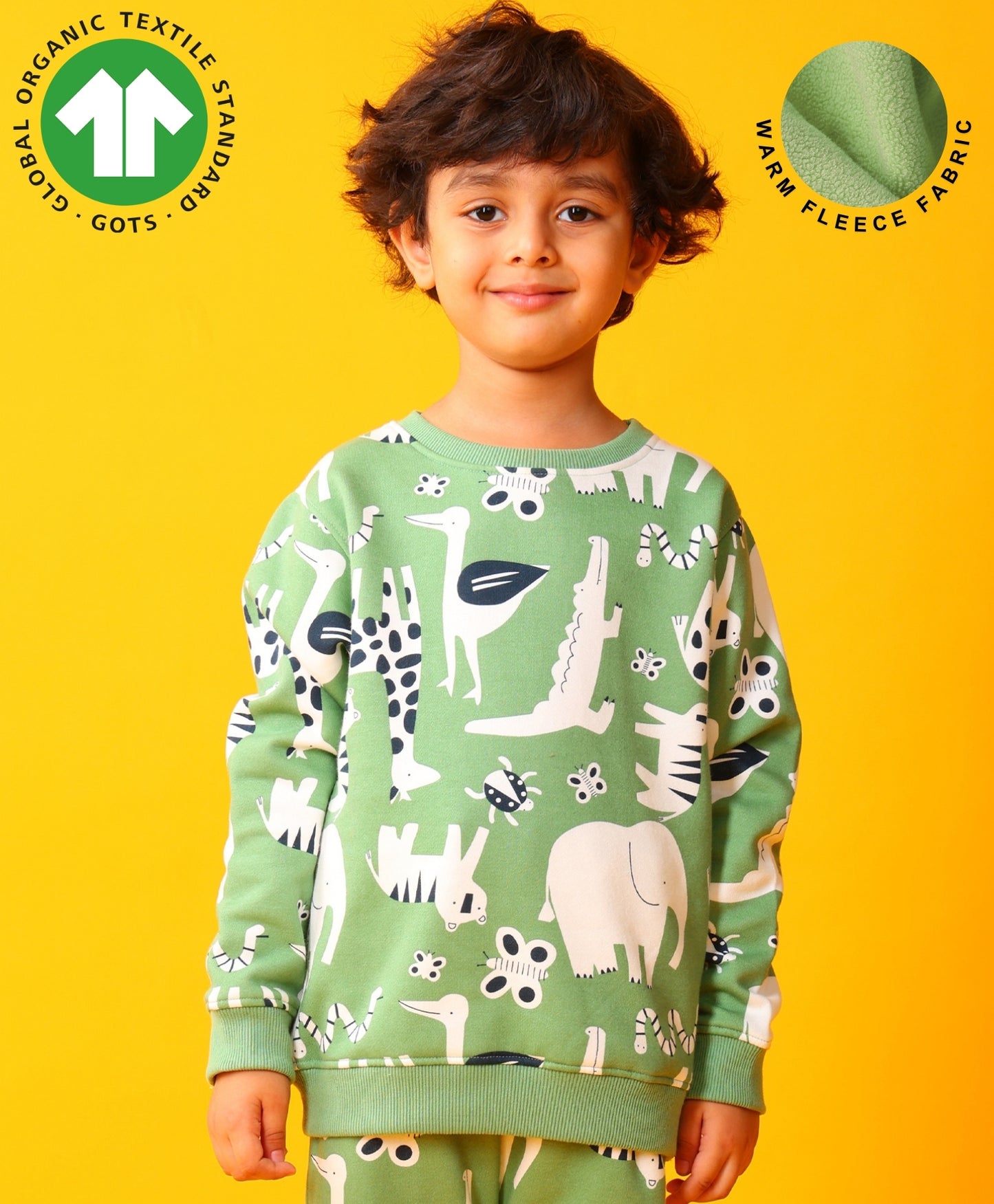 ANIMAL GREEN FLEECE BOYS SWEATSHIRT - GREEN