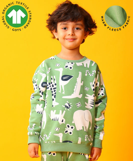 ANIMAL GREEN FLEECE BOYS SWEATSHIRT - GREEN