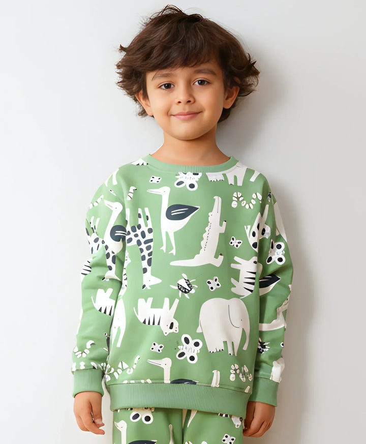 ANIMAL GREEN FLEECE BOYS SWEATSHIRT - GREEN - Anthrilo 