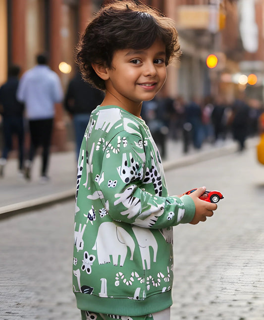 ANIMAL GREEN FLEECE BOYS SWEATSHIRT - GREEN