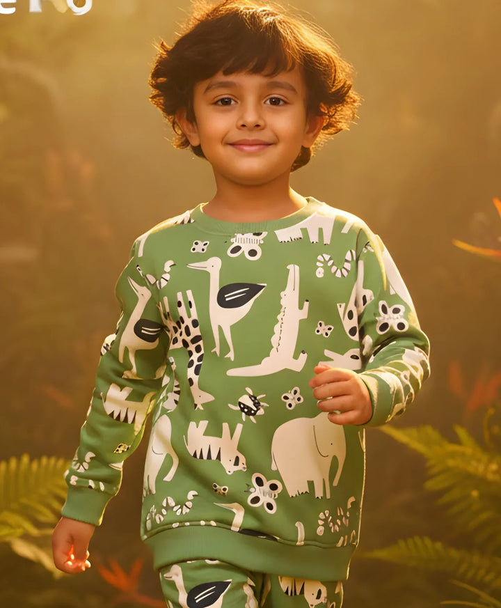ANIMAL GREEN FLEECE BOYS SWEATSHIRT - GREEN - Anthrilo 