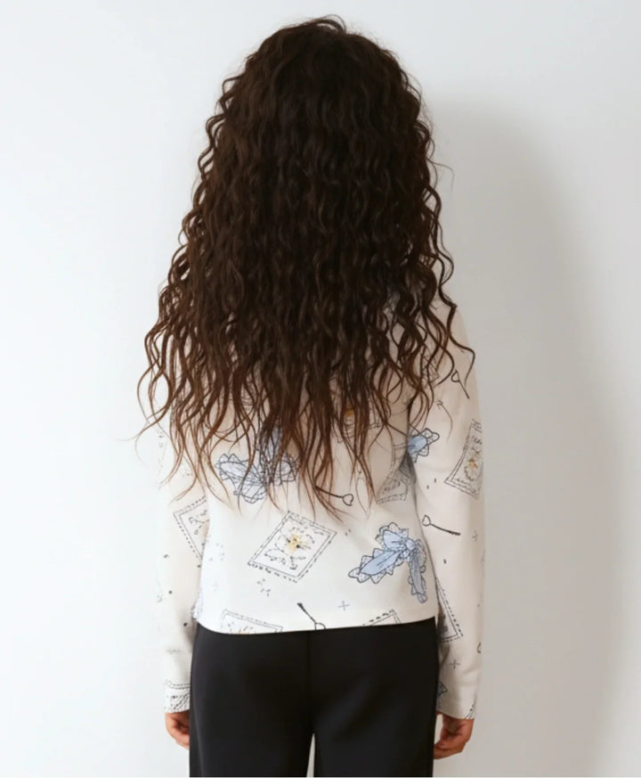 BOW KEY CAT LONG SLEEVE GIRLS T-SHIRT - WHITE - Anthrilo 