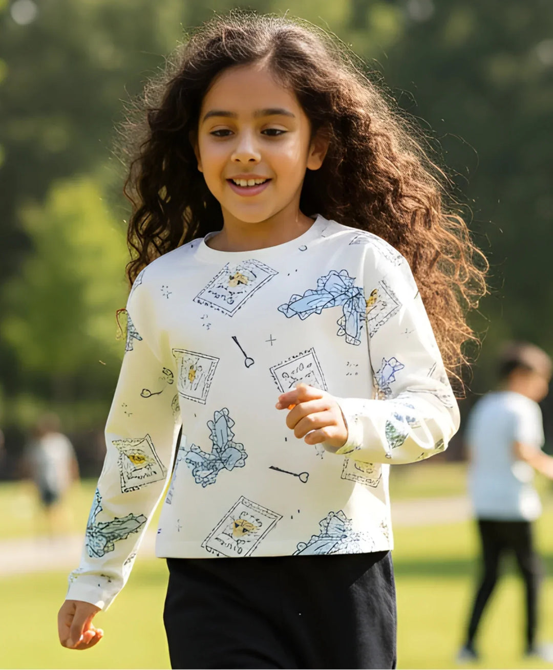 BOW KEY CAT LONG SLEEVE GIRLS T-SHIRT - WHITE - Anthrilo 