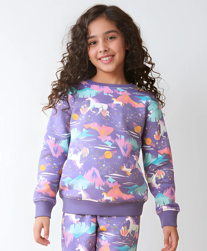 UNICORN PLANET GIRLS FLEECE SWEATSHIRT - PURPLE - Anthrilo 