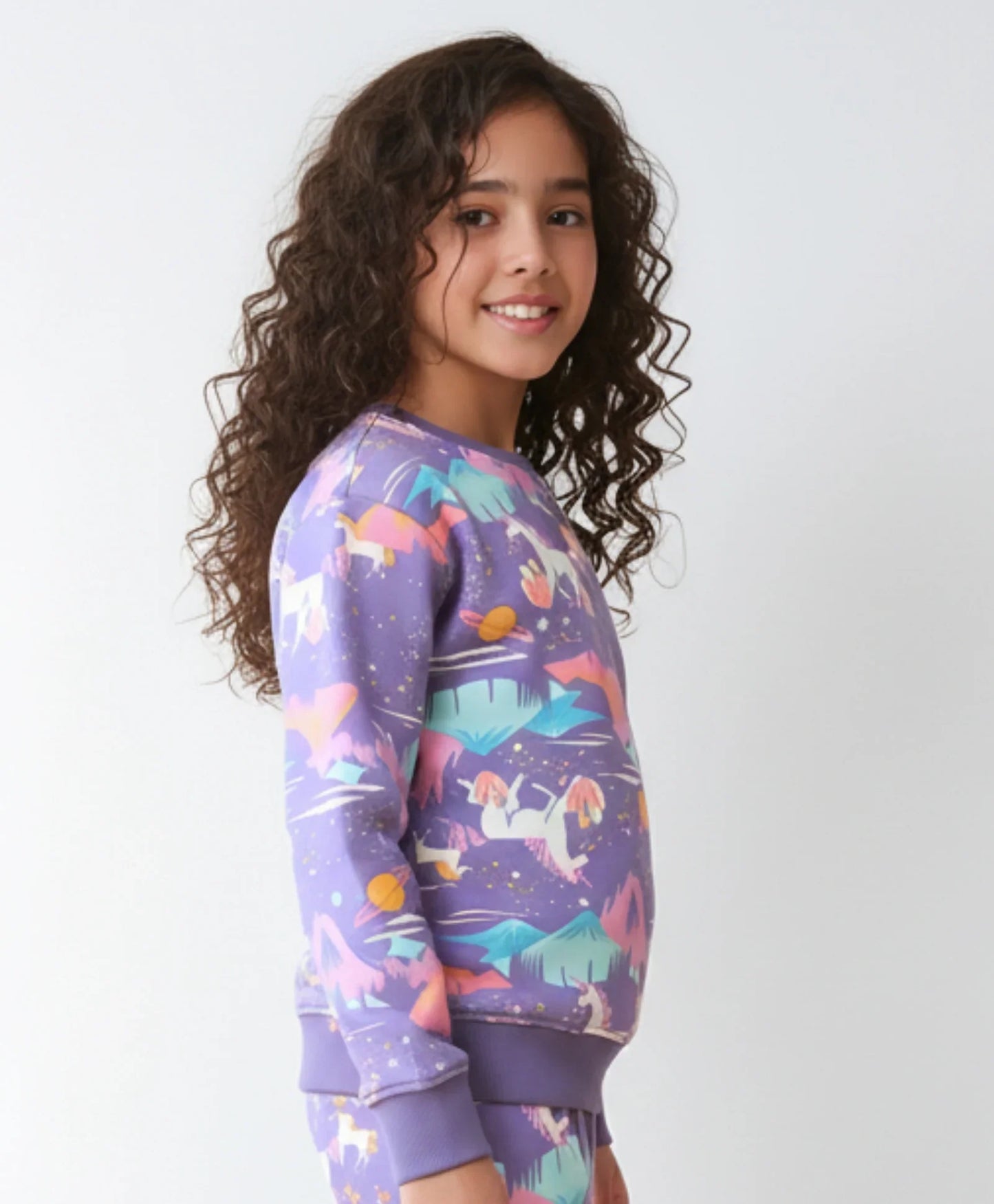 UNICORN PLANET GIRLS FLEECE SWEATSHIRT - PURPLE
