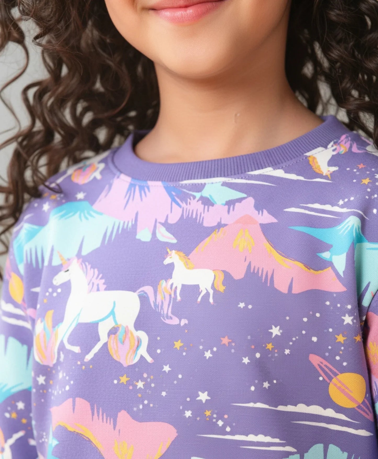 UNICORN PLANET GIRLS FLEECE SWEATSHIRT - PURPLE
