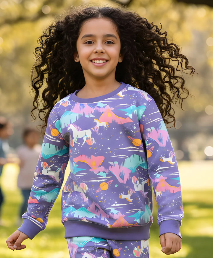 UNICORN PLANET GIRLS FLEECE SWEATSHIRT - PURPLE - Anthrilo 