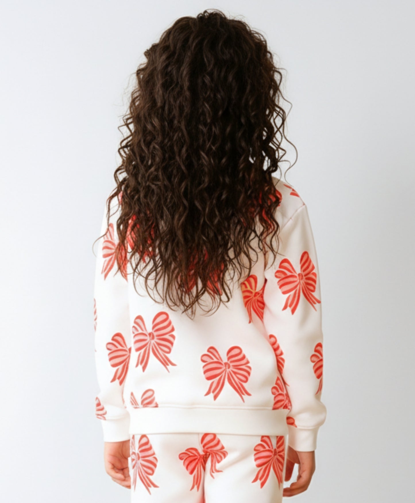 PINK BOW FLEECE GIRLS SWEATSHIRT - OFF WHITE