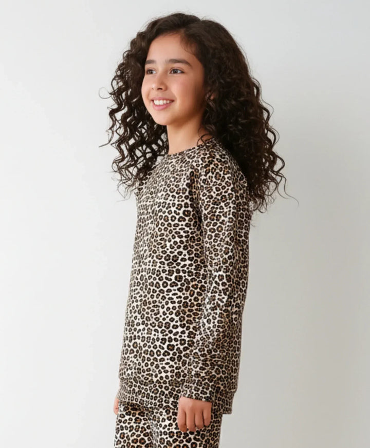 LEOPARD GIRLS FLEECE SWEATSHIRT - BROWN - Anthrilo 
