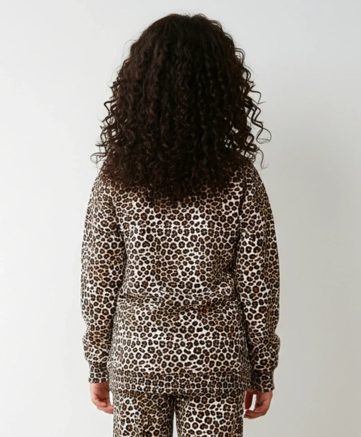 LEOPARD GIRLS FLEECE SWEATSHIRT - BROWN - Anthrilo 