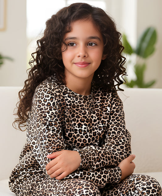 LEOPARD GIRLS FLEECE SWEATSHIRT - BROWN
