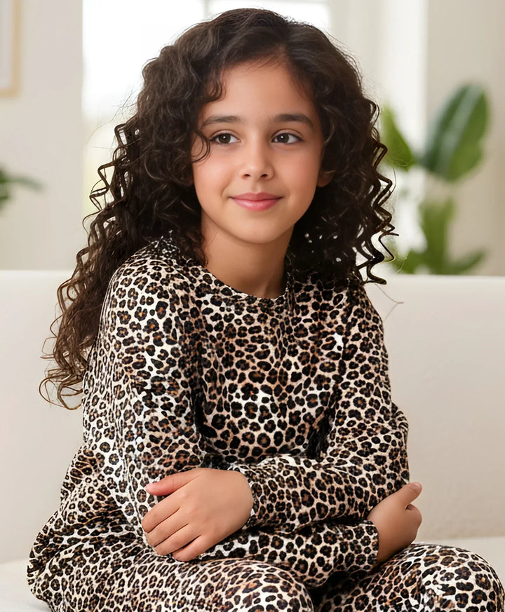 LEOPARD GIRLS FLEECE SWEATSHIRT - BROWN - Anthrilo 