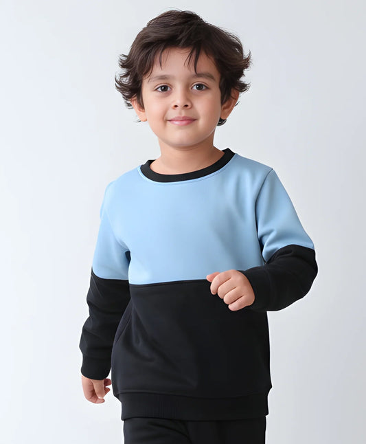 BLACK BLUE INTERLOCK BOYS FLEECE SWEATSHIRT - BLACK
