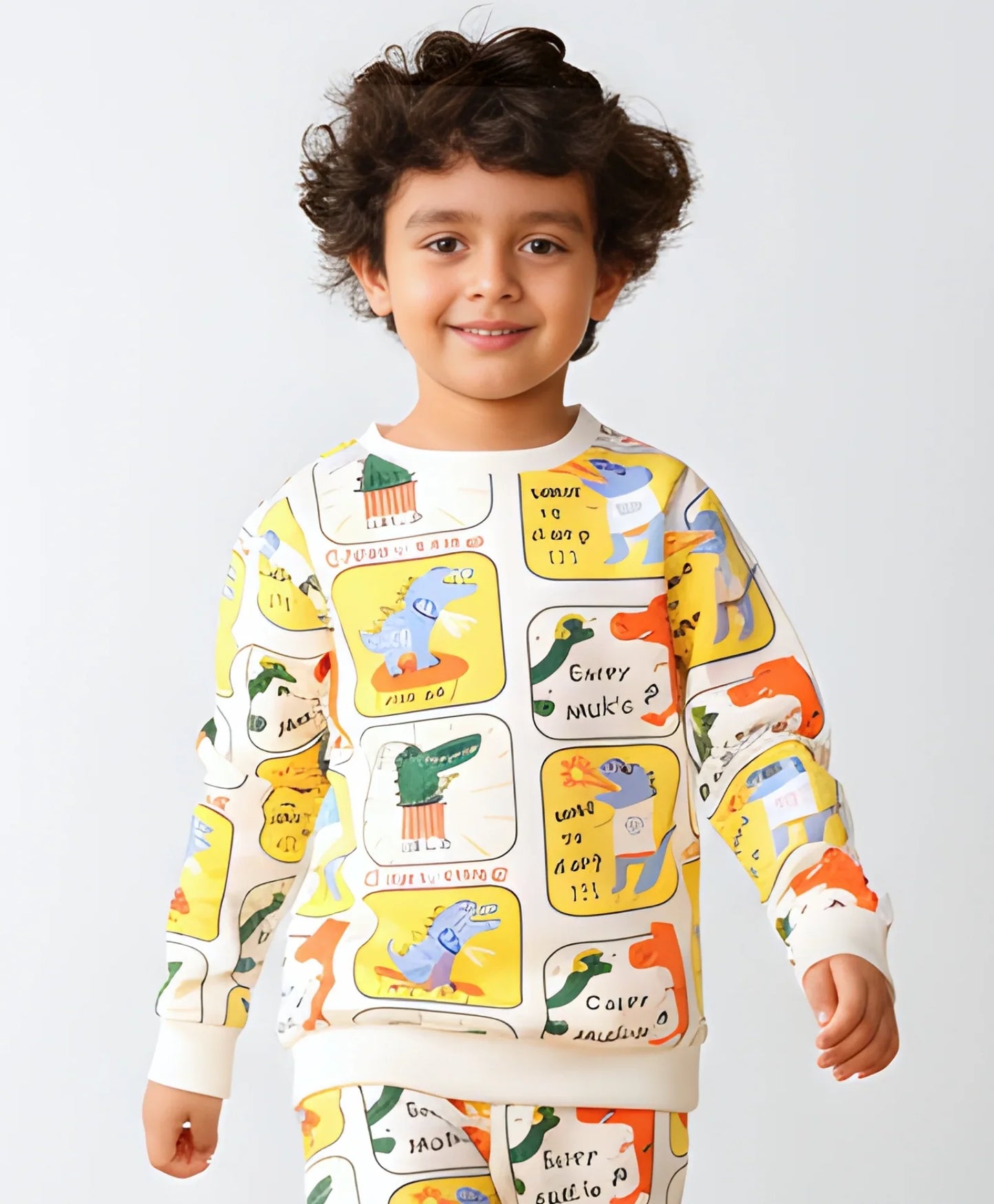 DINOSAUR STAMP FLEECE BOYS SWEATSHIRT - WHITE