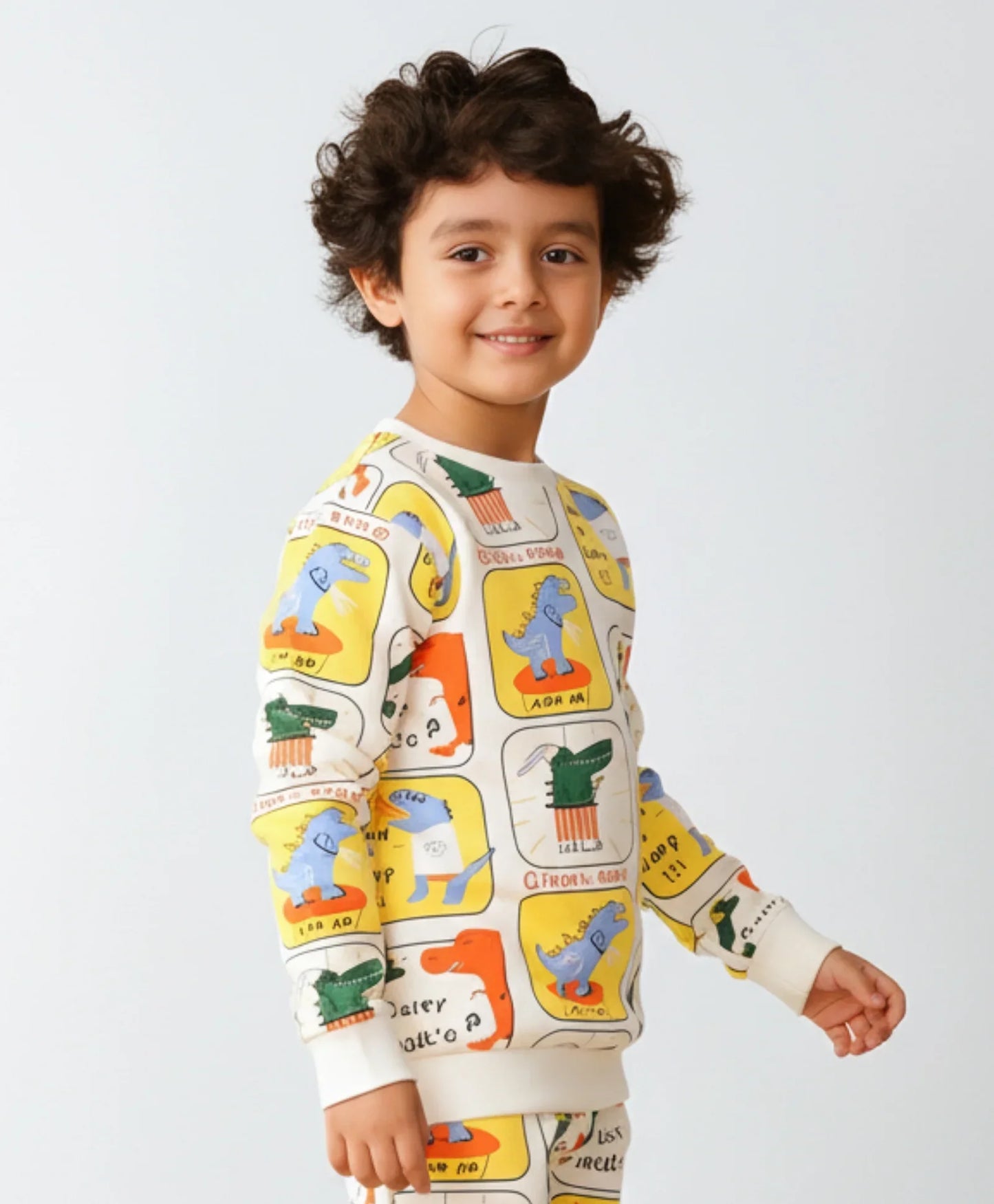 DINOSAUR STAMP FLEECE BOYS SWEATSHIRT - WHITE