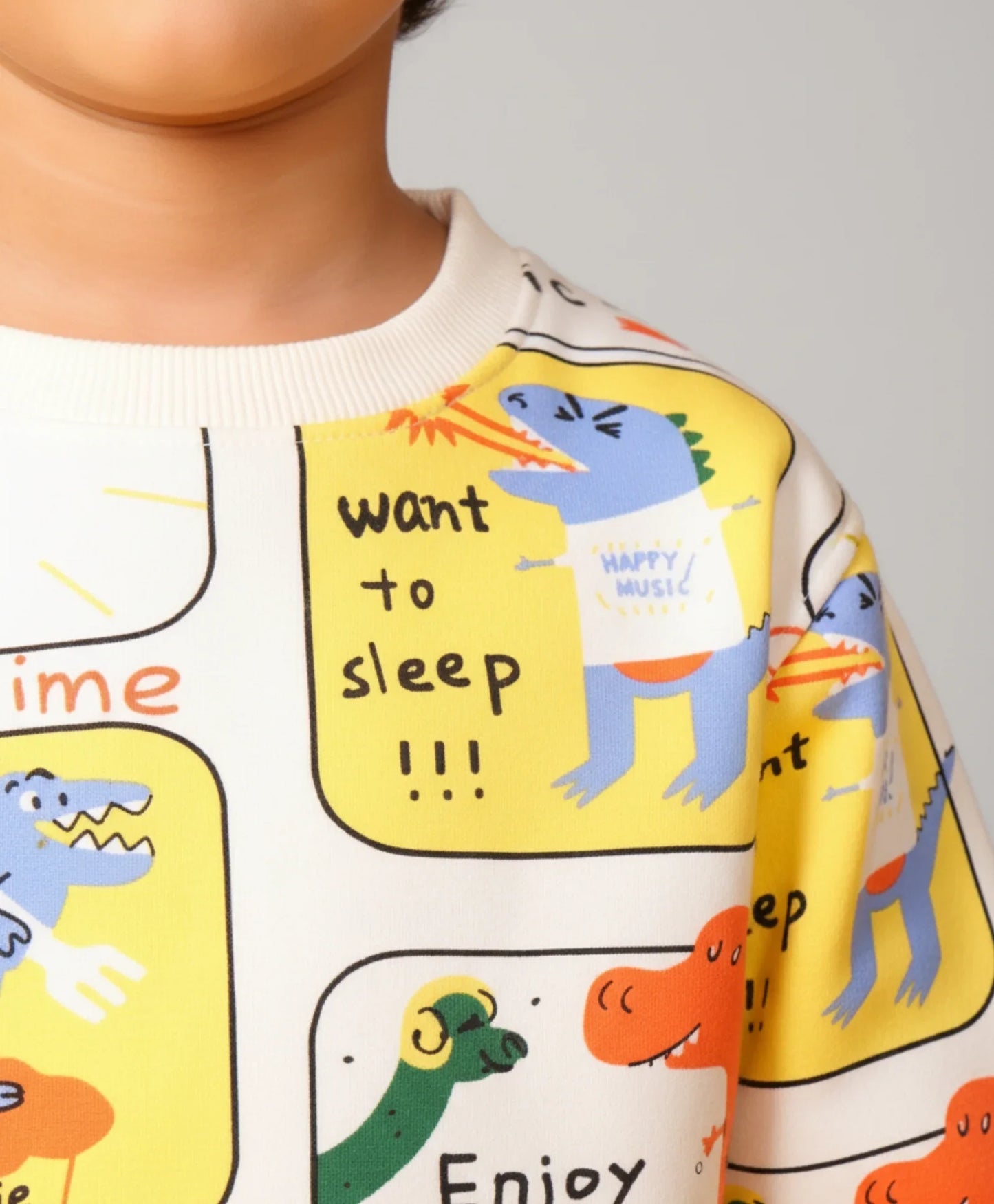 DINOSAUR STAMP FLEECE BOYS SWEATSHIRT - WHITE