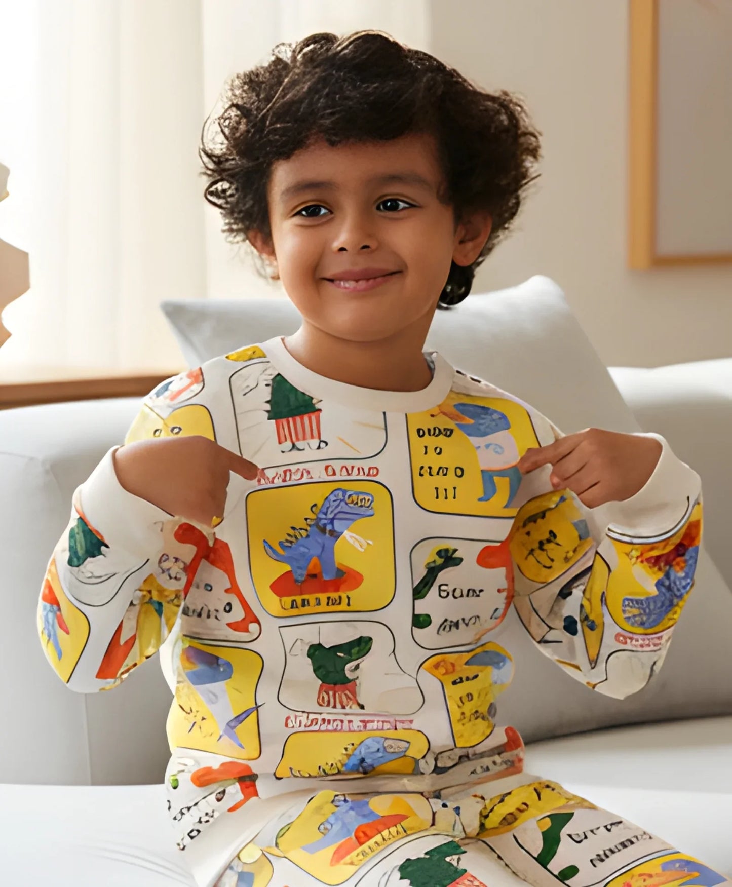 DINOSAUR STAMP FLEECE BOYS SWEATSHIRT - WHITE