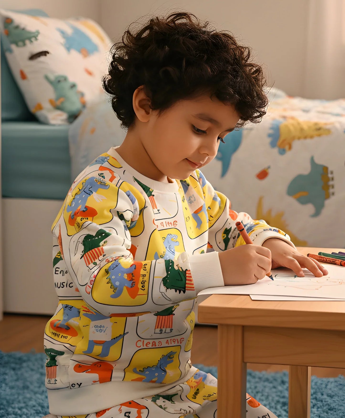 DINOSAUR STAMP FLEECE BOYS SWEATSHIRT - WHITE