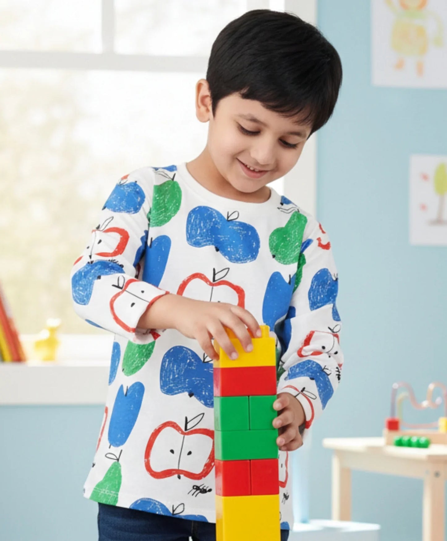 APPLE PEAR LONG SLEEVE BOYS T-SHIRT - WHITE