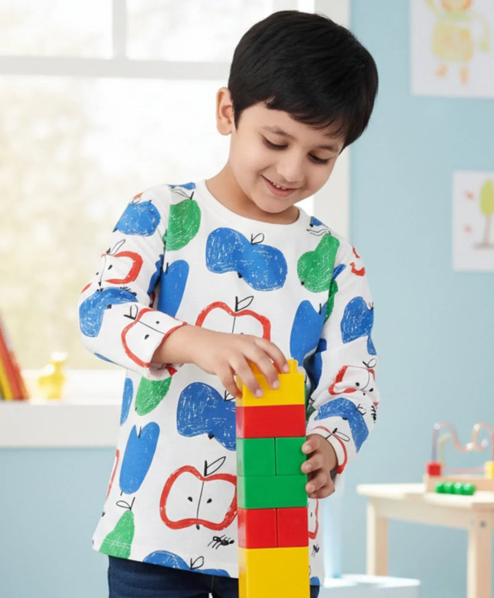 Apple Pear Long Sleeve Boys T-Shirt - White