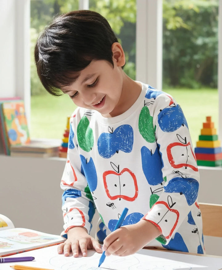Apple Pear Long Sleeve Boys T-Shirt - White