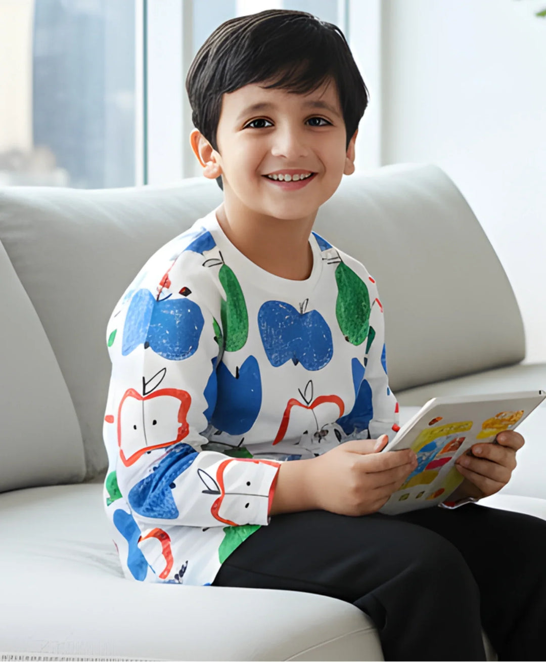 Apple Pear Long Sleeve Boys T-Shirt - White