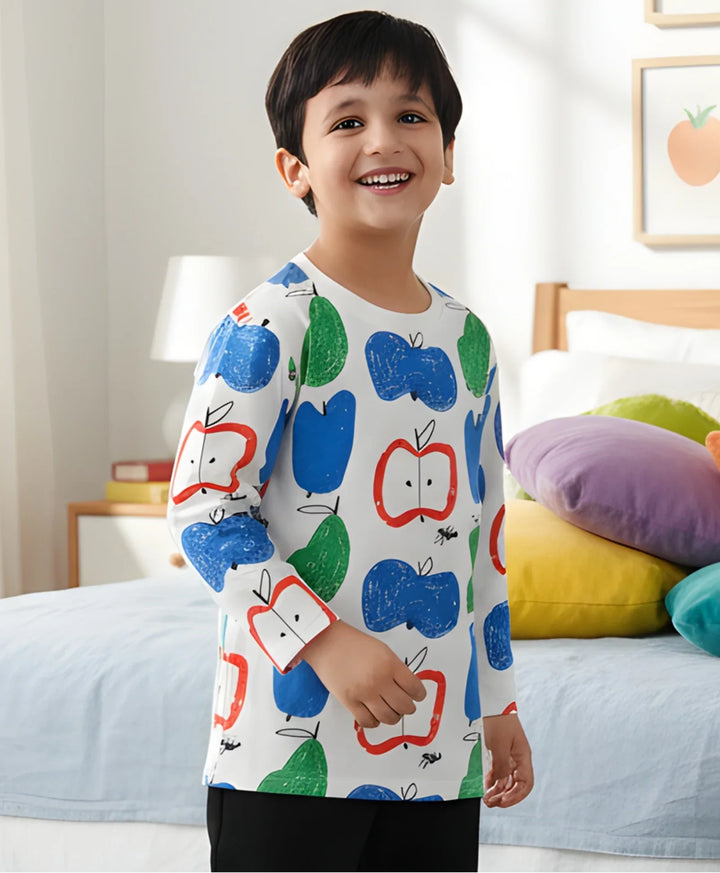Apple Pear Long Sleeve Boys T-Shirt - White
