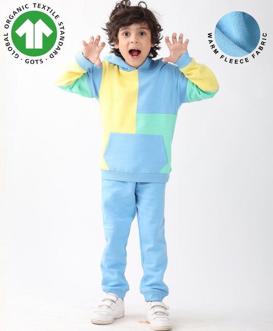 YELLOW SEA GREEN BLUE COLOR BLOCK HOODIE JOGGER SET - YELLOW SEA GREEN