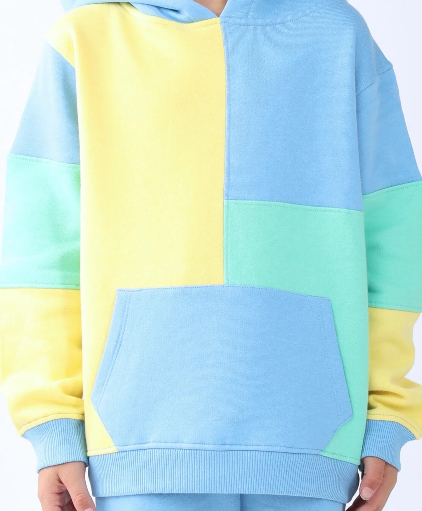 YELLOW SEA GREEN BLUE COLOR BLOCK HOODIE JOGGER SET - YELLOW SEA GREEN