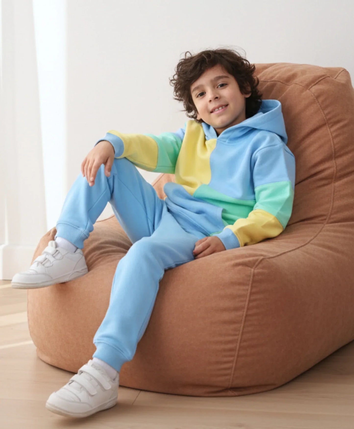 YELLOW SEA GREEN BLUE COLOR BLOCK HOODIE JOGGER SET - YELLOW SEA GREEN