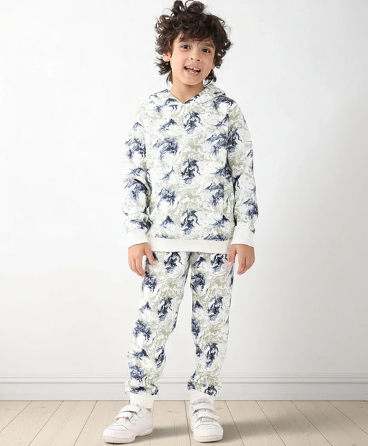 BLACK BLUE LIGHTING FLEECE BOYS HOODIE JOGGER SET - BLUE