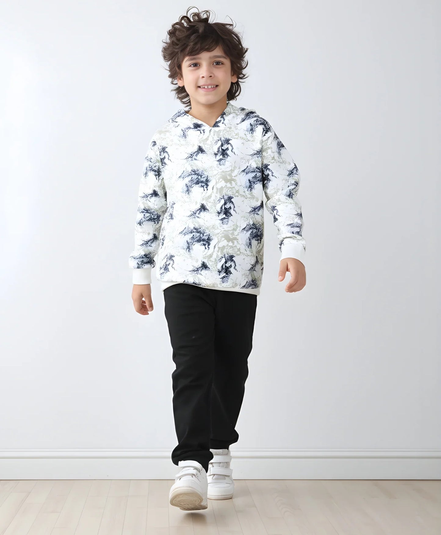 BLACK BLUE LIGHTING FLEECE BOYS HOODIE JOGGER SET - BLUE/BLACK