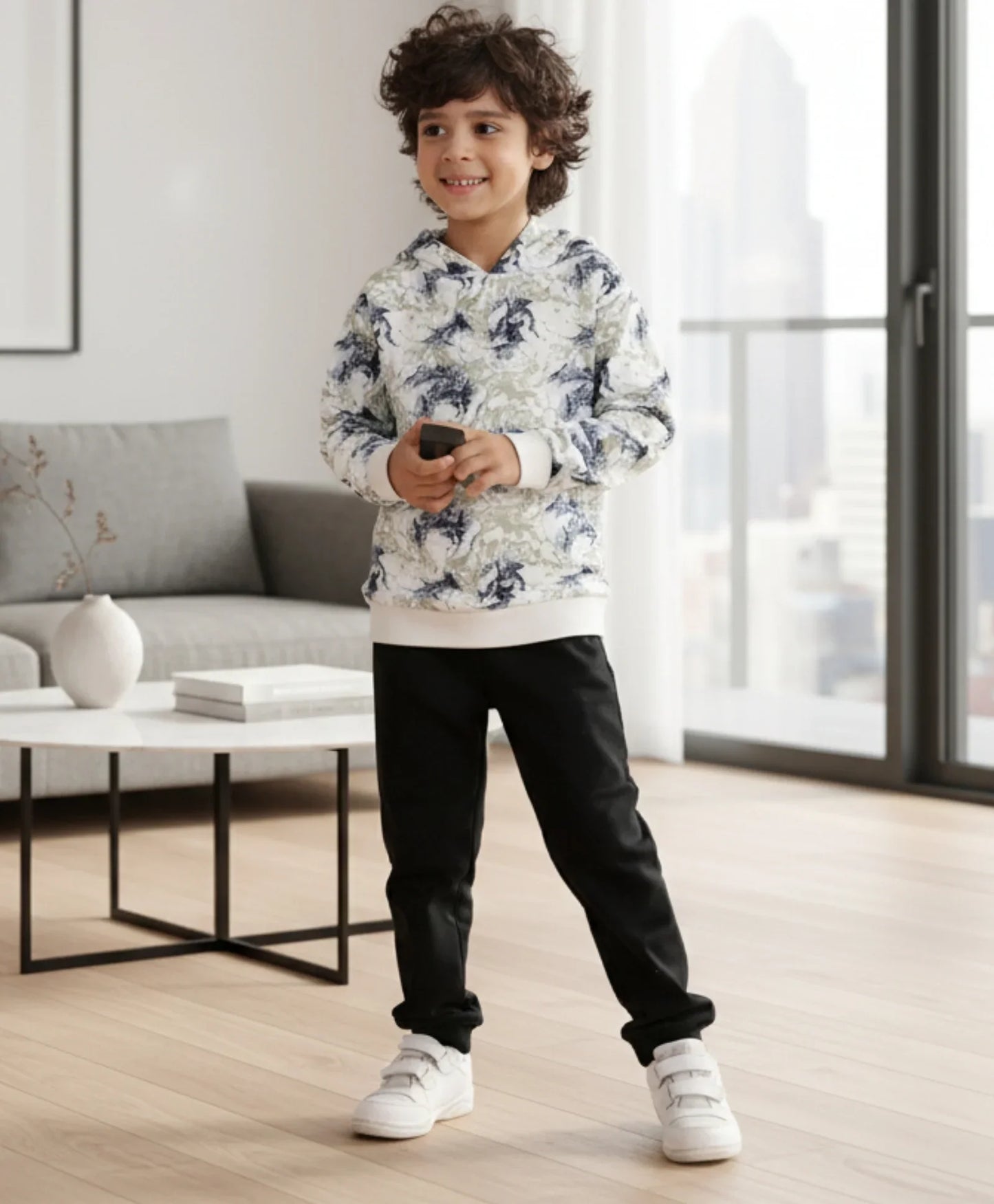 BLACK BLUE LIGHTING FLEECE BOYS HOODIE JOGGER SET - BLUE/BLACK