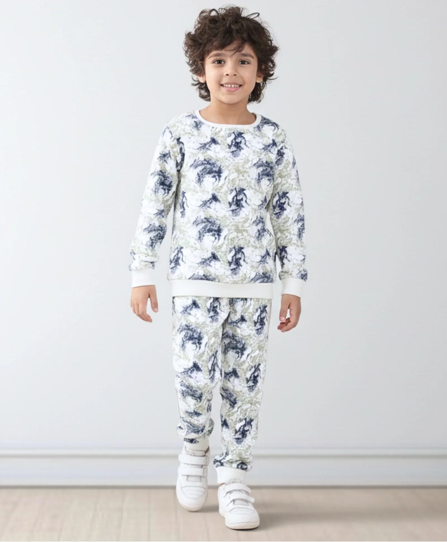 BLACK BLUE LIGHTING FLEECE BOYS SWEATSHIRT JOGGER SET - BLUE