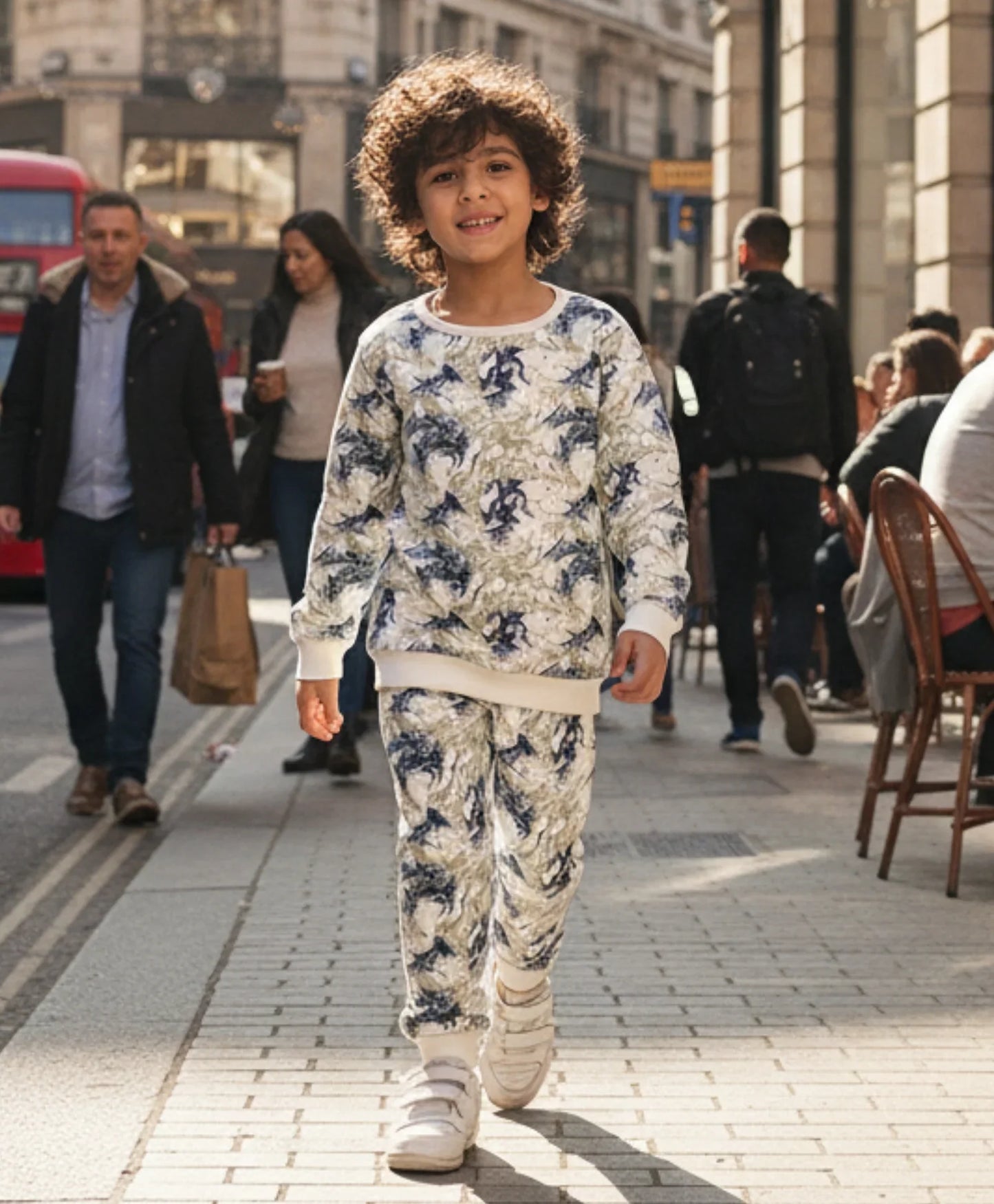 BLACK BLUE LIGHTING FLEECE BOYS SWEATSHIRT JOGGER SET - BLUE