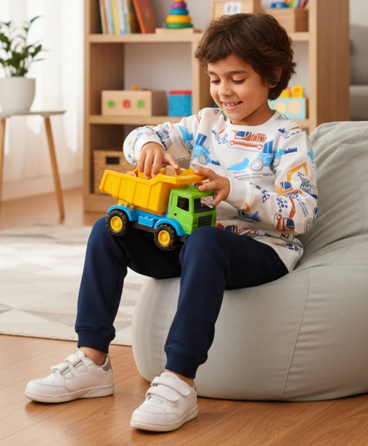 DIGGER PRINT BOYS FLEECE SWEATSHIRT NAVY JOGGER SET - OFF WHITE/NAVY - Anthrilo 