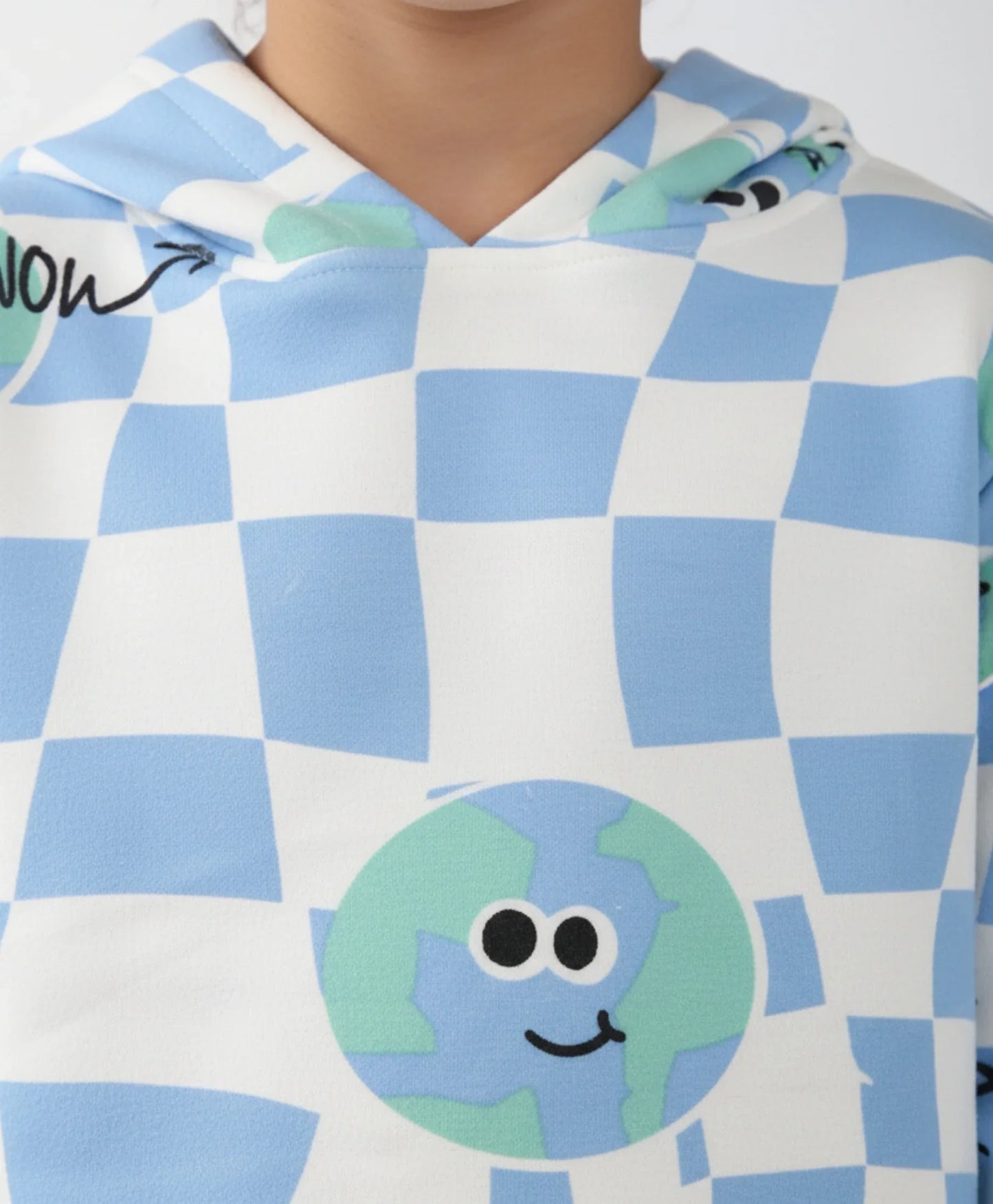 GLOBE CHECK FLEECE BOYS HOODIE JOGGER SET - OFF WHITE