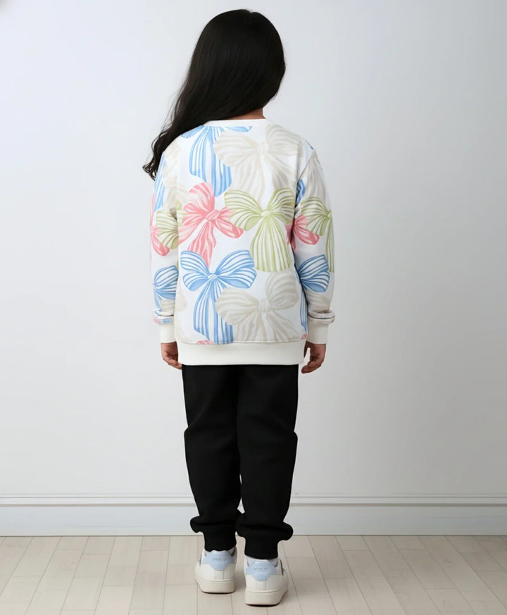 PAINTED BOW GIRLS FLEECE SWEATSHIRT BLACK JOGGER SET - WHITE/BLACK - Anthrilo 