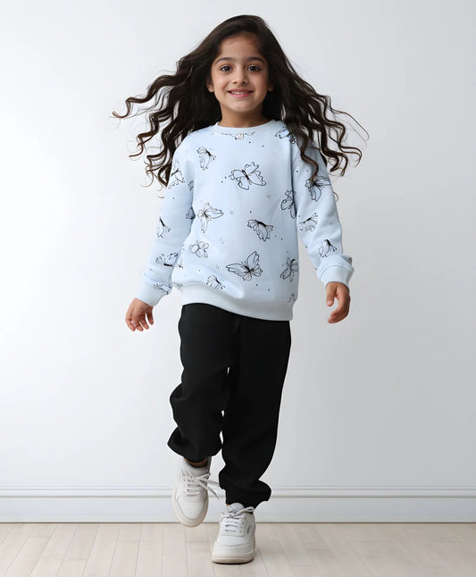 BUTTERFLY BLUE GIRLS FLEECE BLACK JOGGER SET - BLUE/BLACK